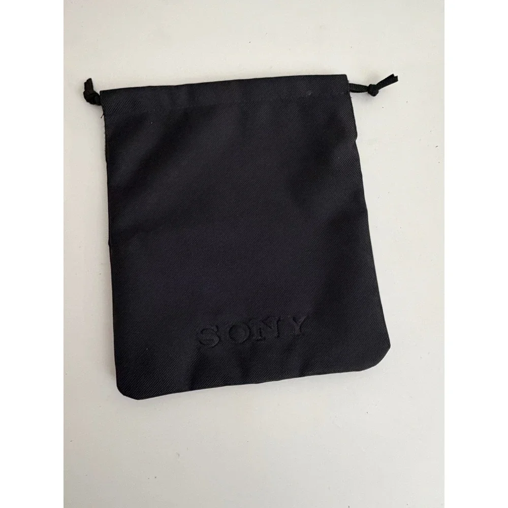Sony Black Canvas Drawstring Pouch Storage Bag for Headphones Cables 8.5x7 Inch